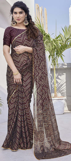 Casual, Party Wear Red and Maroon color Saree in Chiffon fabric with Classic Foil Print, Lace work : 1938191