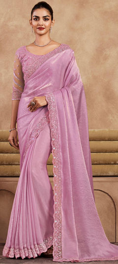 Pink and Majenta color Saree in Silk fabric with Embroidered, Sequence, Thread work