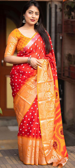 Party Wear, Traditional Red and Maroon color Saree in Jute fabric with South Printed work : 1938520