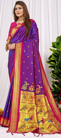 Purple and Violet color Saree in Silk fabric with Weaving, Zari work