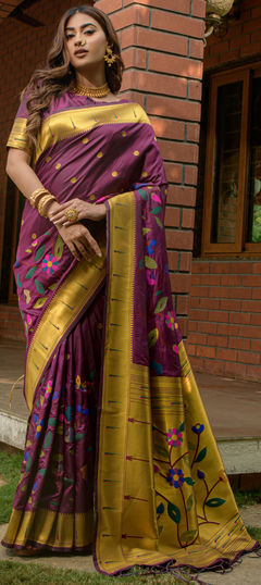 Purple and Violet color Saree in Silk fabric with Weaving, Zari work