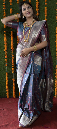 Festive, Traditional Black and Grey color Saree in Banarasi Silk fabric with South Weaving, Zari work : 1938620