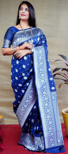 Blue color Saree in Banarasi Silk fabric with Weaving, Zari work