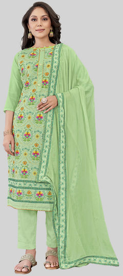 Blue color Salwar Kameez in Chanderi Silk fabric with Embroidered, Printed work