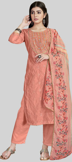 Pink and Majenta color Salwar Kameez in Chanderi Silk fabric with Embroidered, Printed, Resham work