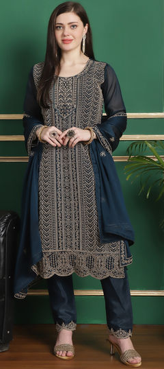 Blue color Salwar Kameez in Georgette fabric with Stone work