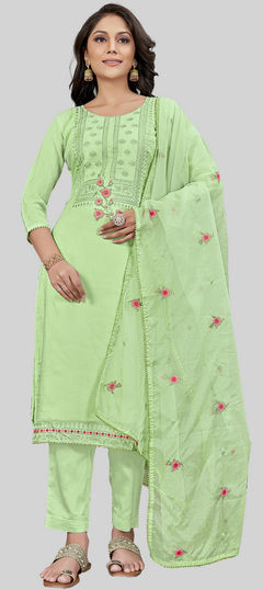 Green color Salwar Kameez in Art Silk fabric with Embroidered, Resham, Thread work