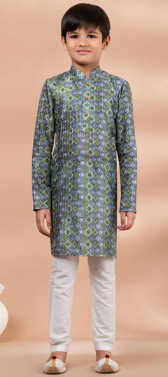 Multicolor color Boys Kurta Pyjama in Cotton fabric with Digital Print work