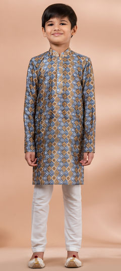 Multicolor color Boys Kurta Pyjama in Cotton fabric with Digital Print work