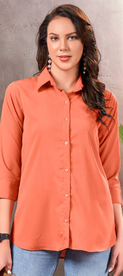 Orange color Tops and Shirts in Cotton fabric with Thread work