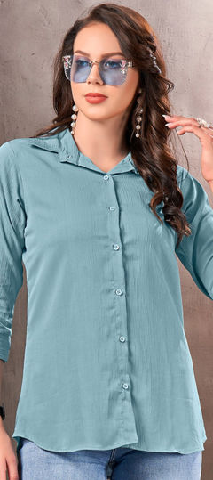 Blue color Tops and Shirts in Cotton fabric with Thread work