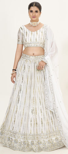 White and Off White color Lehenga in Georgette fabric with Sequence work