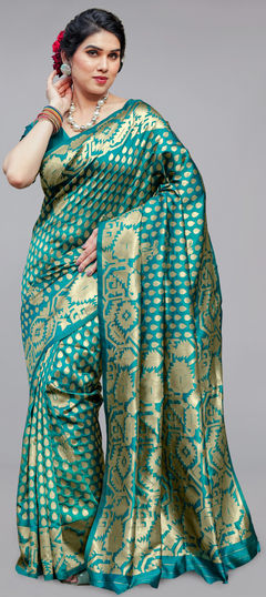 Blue color Saree in Blended fabric with Weaving, Zari work