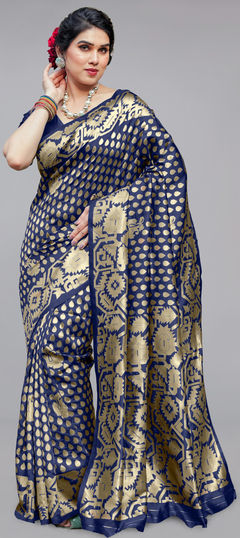 Blue color Saree in Blended fabric with Weaving, Zari work