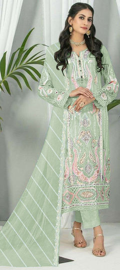 Green color Salwar Kameez in Faux Georgette fabric with Embroidered, Sequence, Thread work