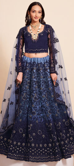 Blue color Lehenga in Net fabric with Embroidered, Sequence, Thread, Zari work