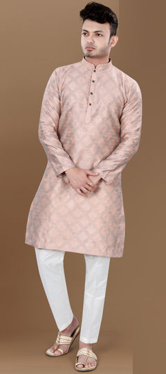 Pink and Majenta color Kurta Pyjamas in Jacquard fabric with Weaving work