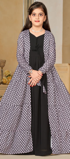 Festive Black and Grey color Girls Gown in Faux Georgette fabric with Digital Print work : 1939433