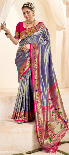 Blue color Saree in Tissue fabric with Weaving, Zari work