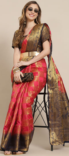 Pink and Majenta color Saree in Art Silk fabric with Weaving, Zari work