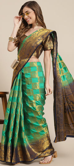 Green color Saree in Art Silk fabric with Weaving, Zari work