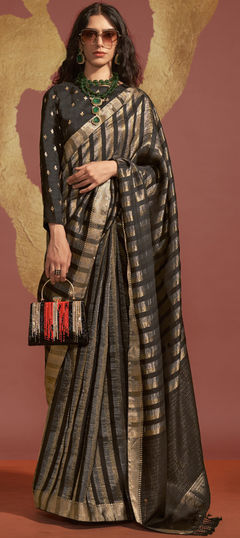 Black and Grey color Saree in Viscose fabric with Weaving, Zari work