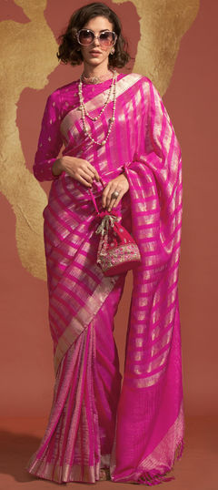 Pink and Majenta color Saree in Viscose fabric with Weaving, Zari work