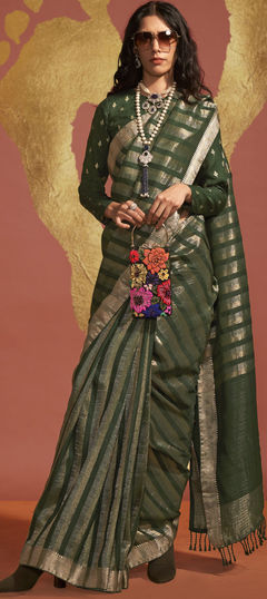 Green color Saree in Viscose fabric with Weaving, Zari work