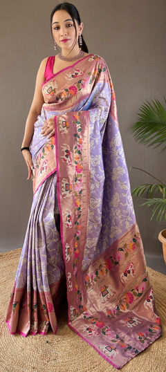 Purple and Violet color Saree in Silk fabric with Weaving, Zari work