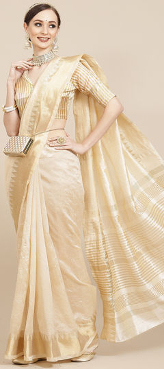 White and Off White color Saree in Art Silk fabric with Weaving work