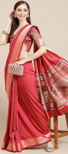 Party Wear, Traditional Pink and Majenta color Saree in Silk cotton fabric with Bengali Weaving work : 1939737