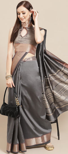 Black and Grey color Saree in Silk cotton fabric with Weaving work