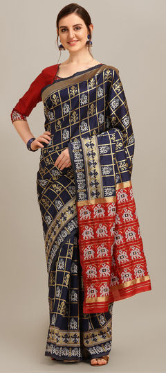 Blue color Saree in Banarasi Silk fabric with Printed work