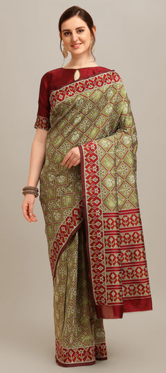 Green color Saree in Banarasi Silk fabric with Printed work