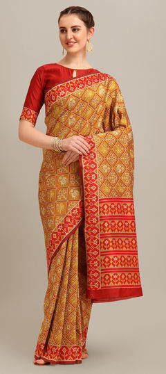 Yellow color Saree in Banarasi Silk fabric with Printed work