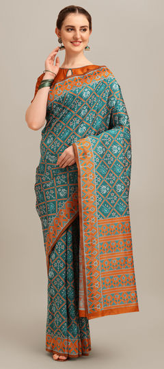 Blue color Saree in Banarasi Silk fabric with Printed work