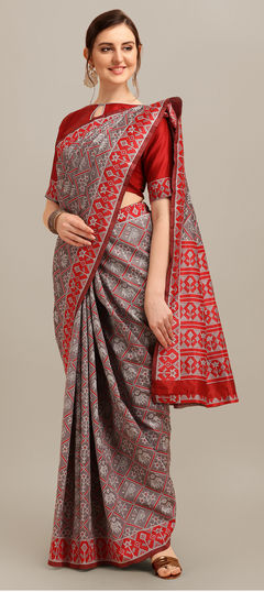 Black and Grey color Saree in Banarasi Silk fabric with Printed work