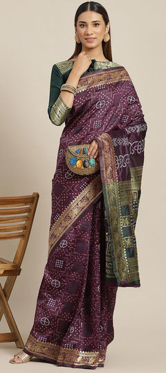 Party Wear, Traditional Purple and Violet color Saree in Silk cotton fabric with South Weaving, Zari work : 1939772