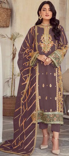 Purple and Violet color Salwar Kameez in Organza Silk fabric with Embroidered, Mirror work