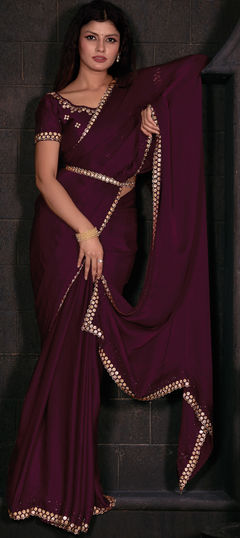 Purple and Violet color Saree in Georgette fabric with Zircon work