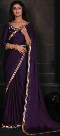 Festive, Reception Purple and Violet color Saree in Georgette fabric with Classic Zircon work : 1939918