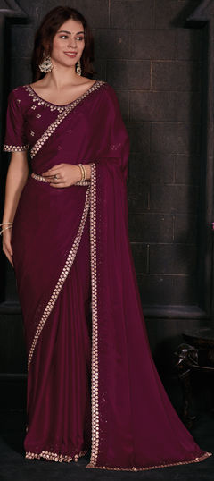 Pink and Majenta color Saree in Georgette fabric with Zircon work