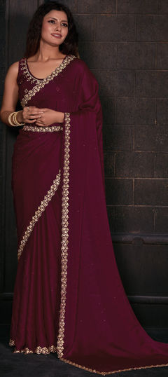 Pink and Majenta color Saree in Georgette fabric with Zircon work