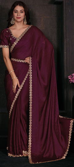 Pink and Majenta color Saree in Georgette fabric with Zircon work