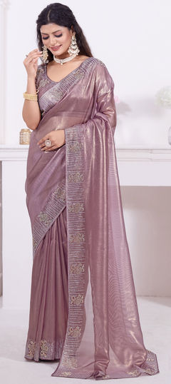 Pink and Majenta color Saree in Shimmer fabric with Zircon work