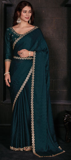 Blue color Saree in Georgette fabric with Zircon work