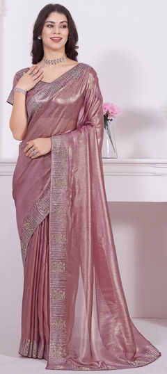 Pink and Majenta color Saree in Shimmer fabric with Zircon work