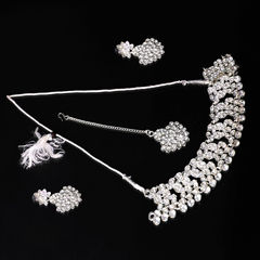 Silver Rodium Polish Silver, White and Off White color Necklace in Metal Alloy studded with CZ Diamond