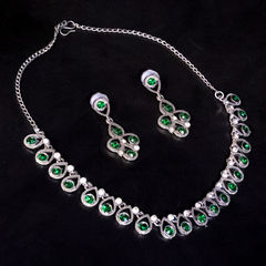 Silver Rodium Polish Green, Silver color Necklace in Metal Alloy studded with Crystal, CZ Diamond