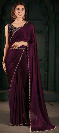 Purple and Violet color Saree in Chiffon fabric with Zircon work